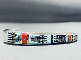 One Of The Most Intricate Native American Navajo Turquoise Micro Inlay Sterling Silver Bracelet-Nativo Arts