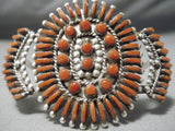 One Of The Best Vintage Native American Zuni Coral Sterling Silver Bracelet Cuff-Nativo Arts