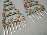 Native American Amazing 5 Tier Turquoise Coral Sterling Silver Navajo Snake Eyes Earrings-Nativo Arts