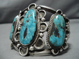Superior Vintage Native American Navajo Carico Lake Turquoise Sterling Silver Bracelet Old Cuff-Nativo Arts