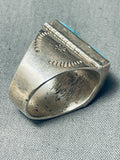 Huge Vintage Native American Navajo Turquoise Inlay Sterling Silver Ring-Nativo Arts