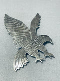 Impressive Native American Navajo Sterling Silver Soaring Eagle Pin Signed-Nativo Arts