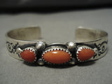 Important Jeanette Dale Navajo Sterling Silver Native American Coral Bracelet-Nativo Arts