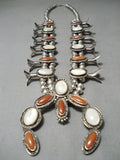 Museum Vintage Native American Navajo Red Coral Sterling Silver Squash Blossom Necklace-Nativo Arts