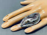 Signed Native American Navajo Swirly Agate Sterling Silver Ring-Nativo Arts
