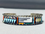 One Of The Most Intricate Vintage Native American Zuni Turquoise Inlay Sterling Silver Bracelet-Nativo Arts
