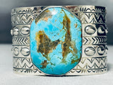 Wide Rare Easter Blue Turquoise Native American Sterling Silver Bracelet-Nativo Arts