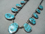 Dramatic Vintage Native American Navajo Kingman Turquoise Sterling Silver Necklace Old-Nativo Arts