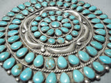 Colossal Vintage Native American Navajo Turquoise Cluster Sterling Silver Pin Pendant Old-Nativo Arts