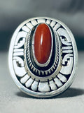 Master Leo Nez Native American Navajo Chunky Coral Sterling Silver Ring-Nativo Arts