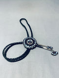 Unique Black Jet Stone Vintage Native American Zuni Turquoise Sterling Silver Bolo Tie-Nativo Arts