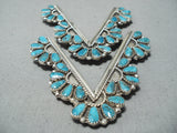 Magnificent Native American Navajo Turquoise Sterling Silver Collar Protector Pins-Nativo Arts