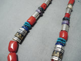 Chunky Coral Singer Native American Navajo Sterling Silver Gold Necklace-Nativo Arts