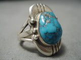 Important Vintage Zuni Native American Spider Turquoise Sterling Silver Ring Old-Nativo Arts