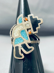 Incredible Vintage Native American Zuni Turquoise Sterling Silver Rainbow Man Ring-Nativo Arts