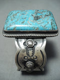 Chimney Butte Amazing Native American Navajo Pilot Mountain Turquoise Sterling Silver Bracelet-Nativo Arts