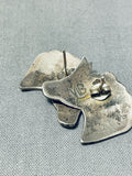 Fabulous Vintage Native American Navajo Signed Handcarved Silver Horses Earrings-Nativo Arts