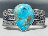 Tight Wave Native American Navajo Earth Blue Turquoise Sterling Silver Bracelet-Nativo Arts