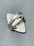 Unique Diamond Shaped Vintage Native American Navajo Turquoise Sterling Silver Ring Old-Nativo Arts