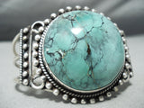 Native American Rare Circular Green Spiderweb Turquoise Sterling Silver Bracelet-Nativo Arts