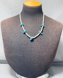Native American Superb Vintage Santo Domingo 5 Kingman Turquoise Shell Heishi Necklace-Nativo Arts