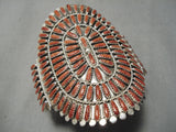 Huge Navajo Coral Sterling Silver Native American Bracelet Cuff-Nativo Arts