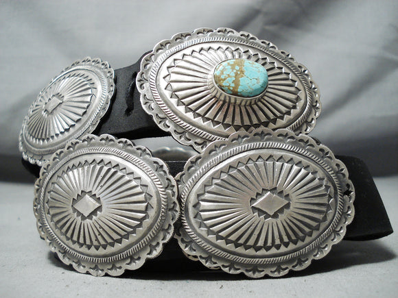 Outstanding Native American Navajo #8 Turquoise Mine Sterling Silver Concho Belt-Nativo Arts