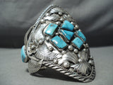 Ted Joe Massive Vintage Native American Navajo Turquoise Sterling Silver Leaf Bracelet-Nativo Arts