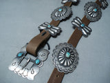 Detailed Vintage Native American Navajo Turquoise Sam Sterling Silver Concho Belt Old-Nativo Arts