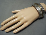 Signed Heavy Vintage Native American Navajo Hand Tooled Sterling Silver Bracelet-Nativo Arts