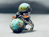 Marvelous Vintage Native American Navajo Turquoise & Coral Sterling Silver Ring-Nativo Arts