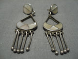 Incredible Vintage Zuni Native American Sterling Silver Inlay Earrings-Nativo Arts