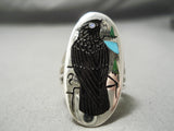 Important Inlay Master Zuni Native American Bird Sterling Silver Ring-Nativo Arts
