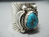 Del John Navajo Old Kingman Turquoise Sterling Silver Ring Native American-Nativo Arts