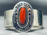 Leo Nez Native American Navajo Huge Coral Sterling Silver Concho Bracelet-Nativo Arts