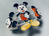 Native American Mind Boggling Workmanship Zuni Mickey Mouse Coral Sterling Silver Bracelet-Nativo Arts