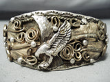 Detailed Al Chee Vintage Native American Navajo Soaring Eagle Sterling Silver Gold Bracelet-Nativo Arts