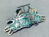 One Of The Most Unique Vintage Native American Navajo Rodeo Turquoise Sterling Silver Pin-Nativo Arts