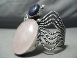 Colossal Vintage Native American Navajo Rose Quartz Lapis Sterling Silver Bug Bracelet-Nativo Arts