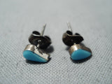 Beautiful Vintage Native American Navajo Sleeping Beauty Turquoise Sterling Silver Earrings Old-Nativo Arts