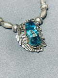 Striking Vintage Native American Navajo Aqua Mountain Turquoise Sterling Silver Necklace-Nativo Arts