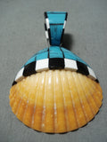 Native American Fabulous Vintage Santo Domingo Inlay Turquoise Jet Shell Pendant-Nativo Arts