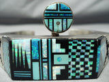 Native American One Of The Best Vintage Navajo Turquoise Opal Inlay Sterling Silver Bracelet-Nativo Arts
