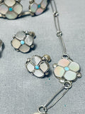 Flowers Vintage Native American Zuni Turquoise Pearl Sterling Silver Necklace Bracelet Set-Nativo Arts