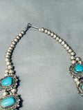 Blue Gem Turquoise Vintage Native American Navajo Sterling Silver Squash Blossom Necklace-Nativo Arts