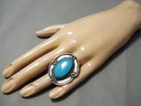 Huge Vintage Navajo Deep Blue Turquoise Sterling Silver Native American Ring-Nativo Arts