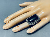 Newsworthy Vintage Native American Navajo Jet Stone Sterling Silver Ring-Nativo Arts