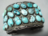 One Of The Best Vintage Native American Navajo Turquoise Wide Sterling Silver Bracelet Old-Nativo Arts