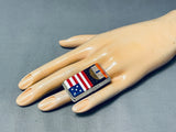 Most Unique Modern Native American Navajo American Flag Hogan Sterling Silver Inlay Ring-Nativo Arts