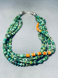 One Of The Finest Native American Navajo Signed Sterling Silver Green Turquoise Necklace-Nativo Arts